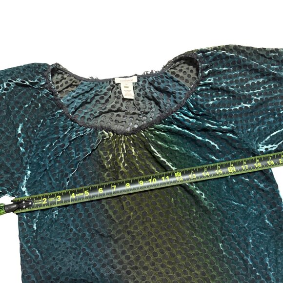 Sundance Sheer Velvet Burnout Polka Dot Blouse – Blue Green Ombre, Size M - Picture 7 of 11